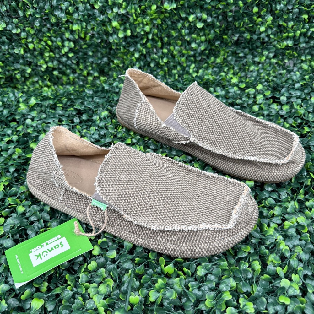 Sanuk Rounder Mens Size 10 Sidewalk Surfers Brown Canvas Slip On Shoes SMF10113
